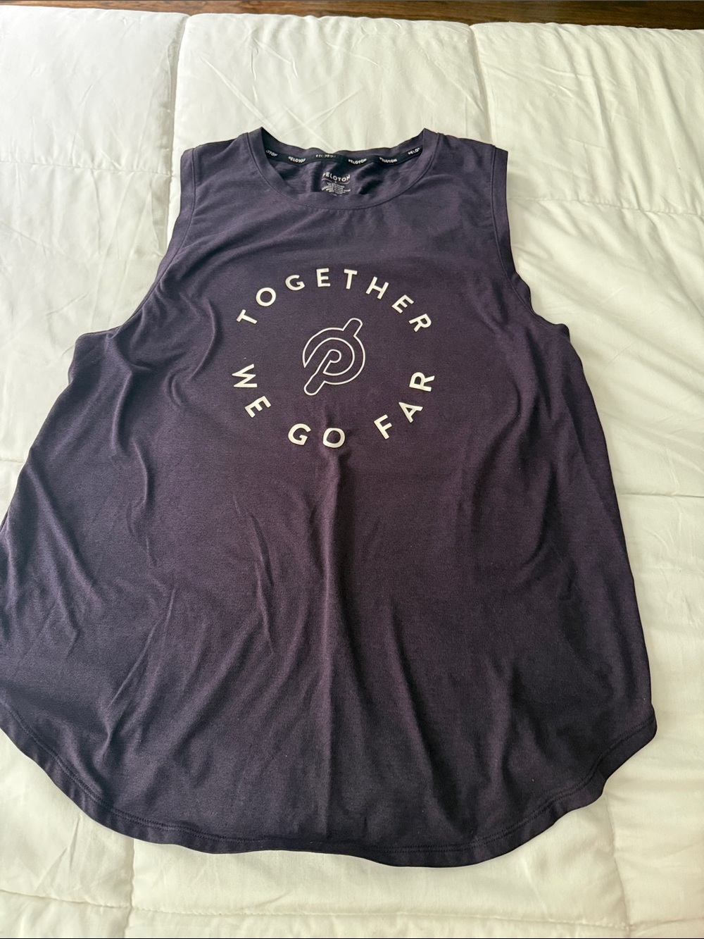 Peloton Women's Dark Purple Graphic Muscle Tank - Together We Go Far Circle Logo